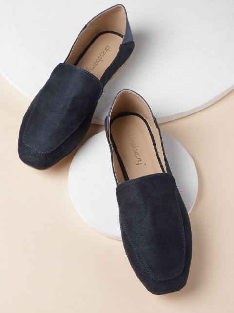 

DressBerry Women Navy Blue Solid Loafers with Suede Finish