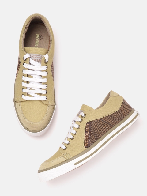 

Woodland Men Khaki & Brown Colourblocked Sneakers with Printed Detail