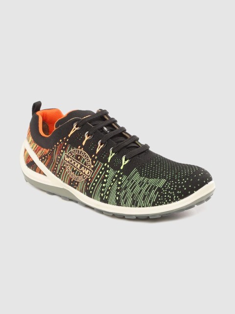 

Woodland Men Black & Green Woven Design Knitted Sneakers