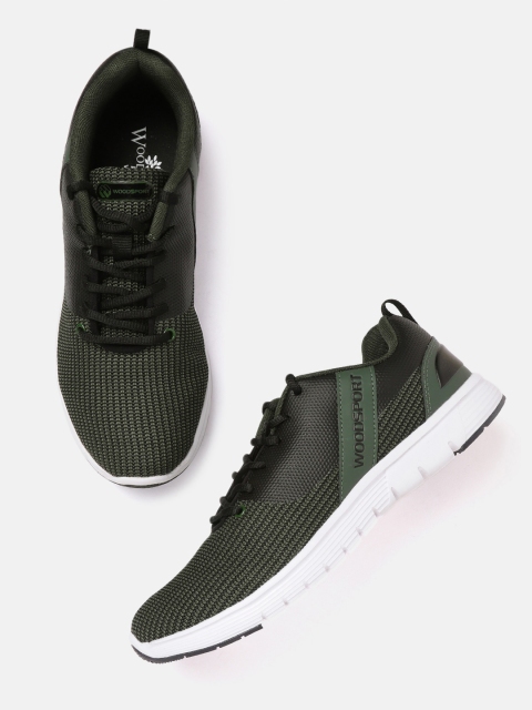 

Woodland Men Olive Green & Black Self-Striped Sneakers