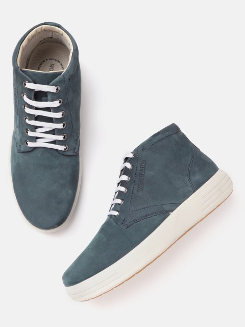 

Woodland Men Navy Blue Mid-Top Leather Sneakers