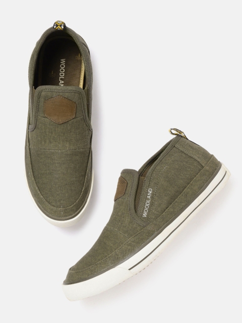 

Woodland Men Olive Green Solid Slip-On Sneakers