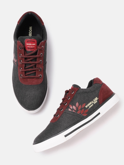

Woodland Men Charcoal Grey & Maroon Solid Sneakers with Brand Logo Print Detail