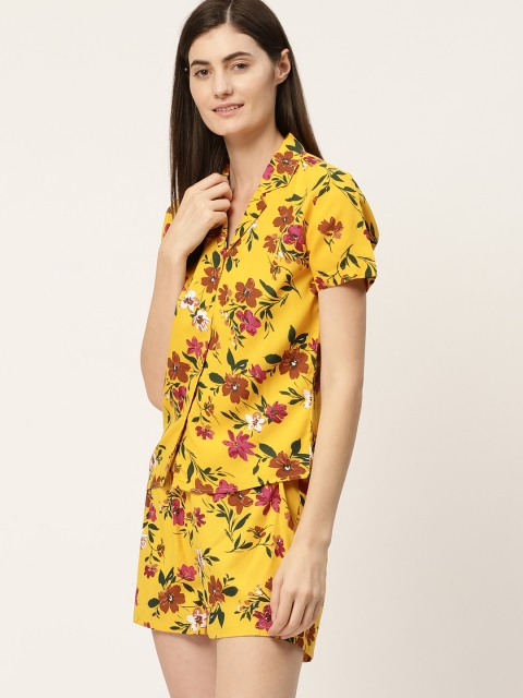 

ETC Women Yellow & Pink Floral Print Night suit