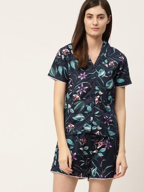 

ETC Women Navy Blue Floral Print Night suit