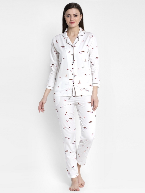 

MAXENCE Women White & Red Printed Night Suit