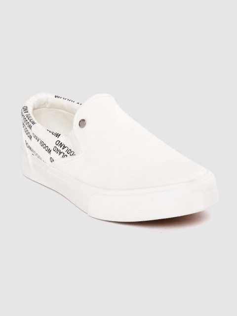 

Woodland Men White & Black Brand Logo Print Slip-On Sneakers