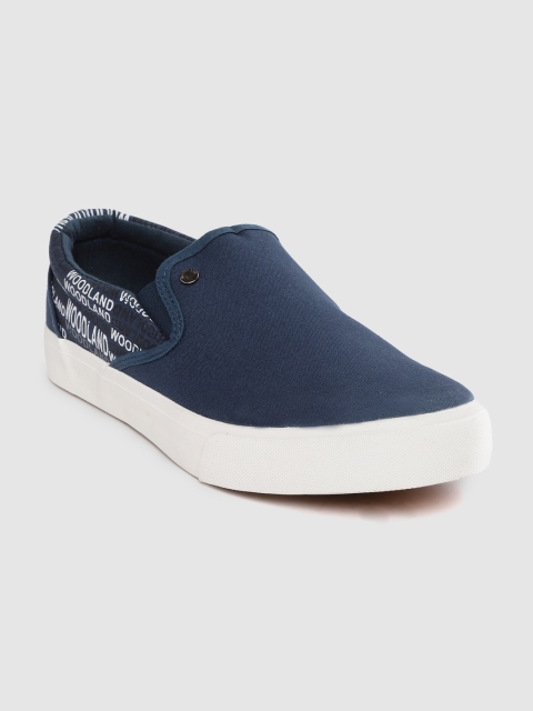 

Woodland Men Navy Blue & White Brand Logo Print Slip-On Sneakers