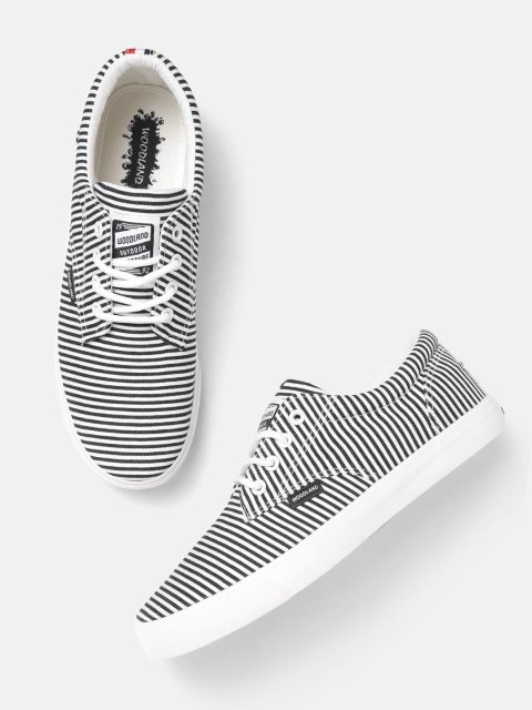 

Woodland Men Black & White Striped Sneakers