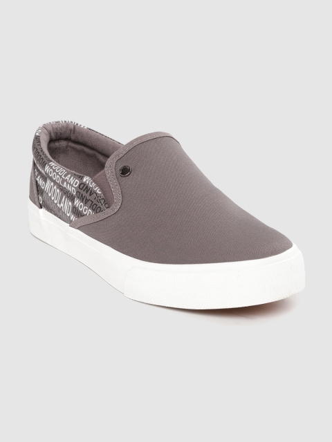 

Woodland Men Charcoal Grey & White Brand Logo Print Slip-On Sneakers