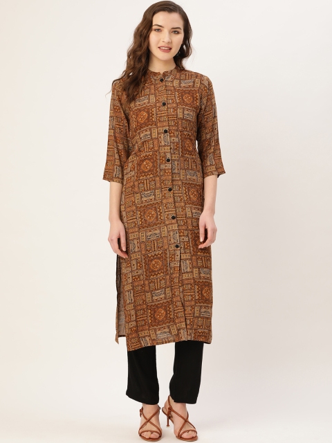 

Kurti's by Menka Women Brown Printed Straight Kurta