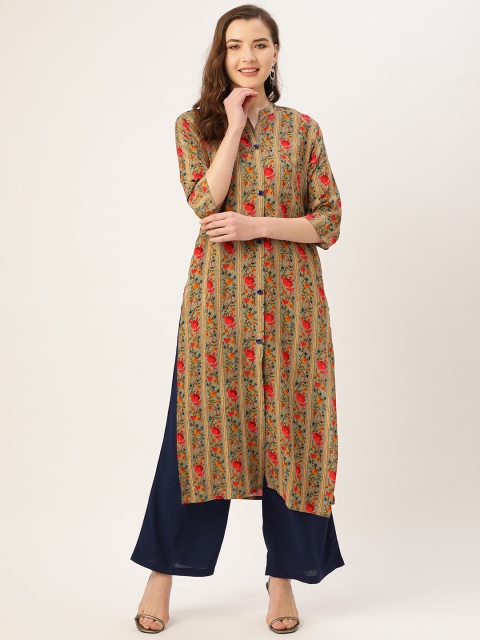 

Kurti's by Menka Women Beige & Red Printed Straight Kurta