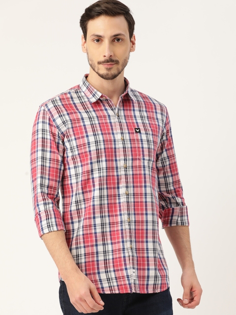 

RED & BLUE Men Pink & Blue Slim Fit Pure Cotton Checked Casual Shirt