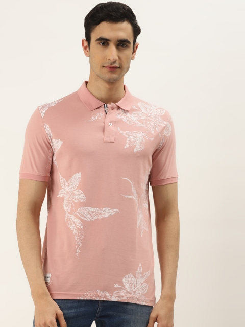 

RED & BLUE Men Pink & White Printed Polo Collar T-shirt