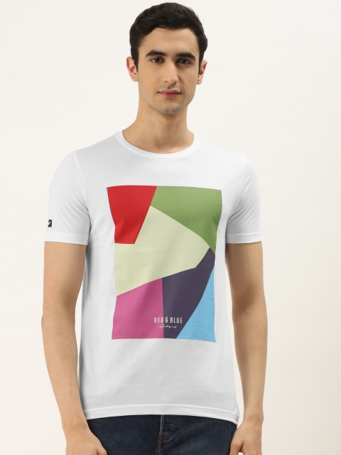 

RED & BLUE Men White & Red Printed Round Neck T-shirt