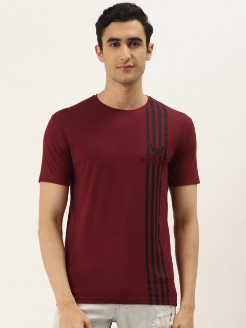 

RED & BLUE Men Maroon Striped Round Neck T-shirt