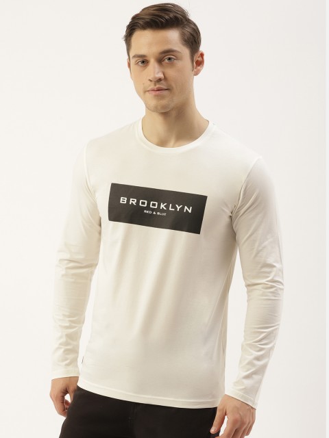 

RED & BLUE Men White Printed Detail Round Neck T-shirt
