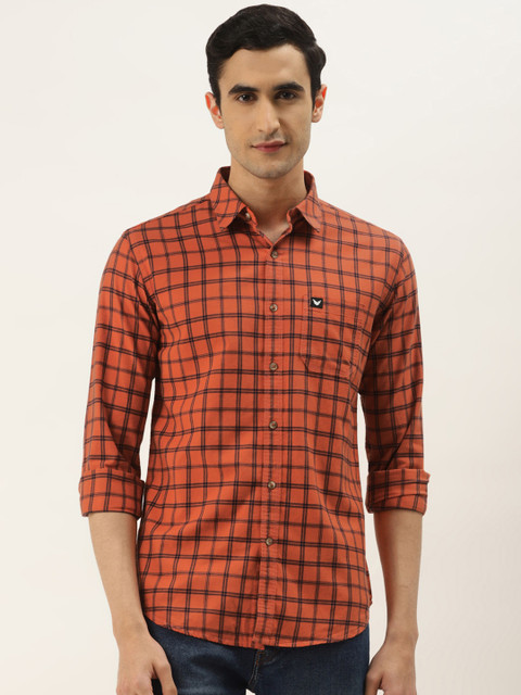 

RED & BLUE Men Red & Navy Blue Slim Fit Checked Pure Cotton Casual Shirt