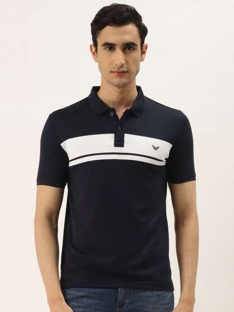 

RED & BLUE Men Navy Blue & White Colourblocked Polo Collar T-shirt