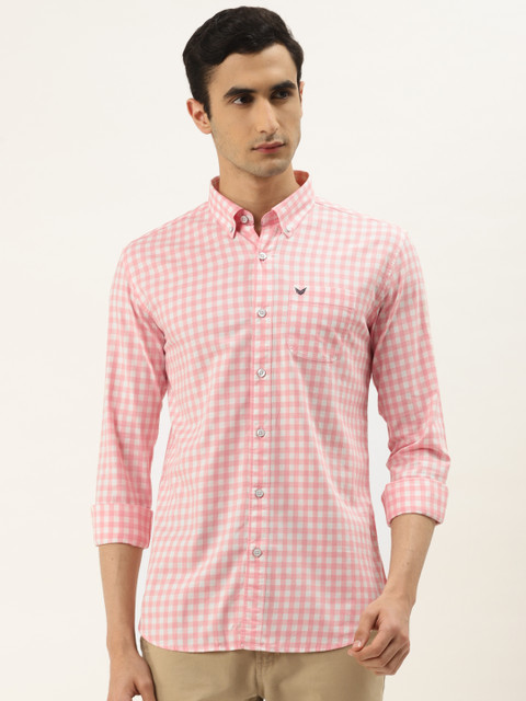 

RED & BLUE Men Pink & White Slim Fit Checked Pure Cotton Casual Shirt