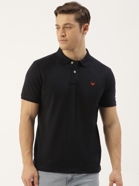 

RED & BLUE Men Navy Blue Solid Pure Cotton Polo Collar T-shirt