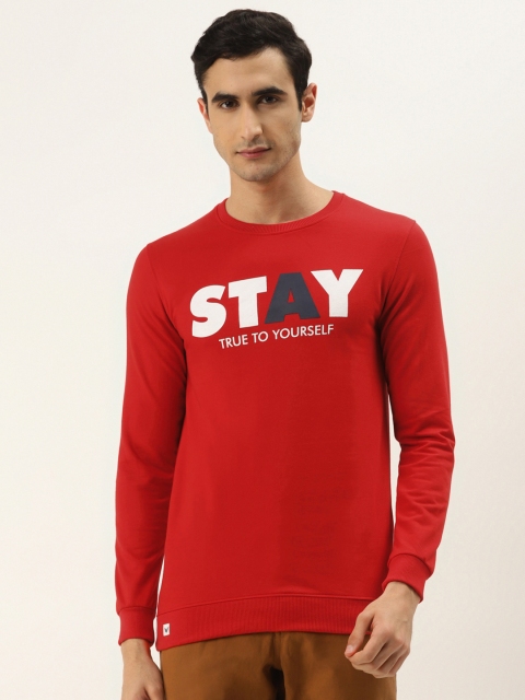 

RED & BLUE Men Red & White Printed Round Neck T-shirt