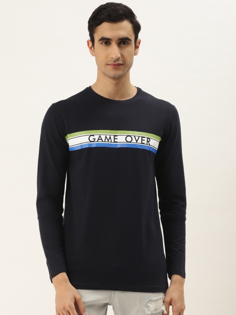 

RED & BLUE Men Navy Blue & White Printed Round Neck T-shirt