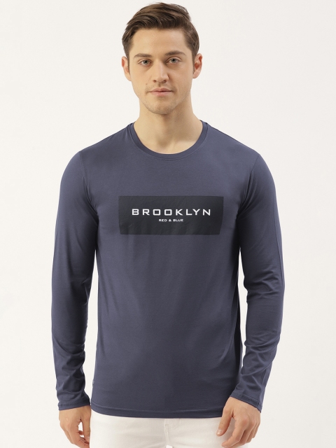 

RED & BLUE Men Navy Blue & Black Printed Round Neck T-shirt