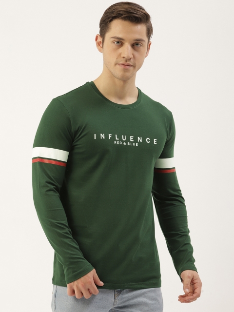 

RED & BLUE Men Green & White Printed Pure Cotton Round Neck T-shirt