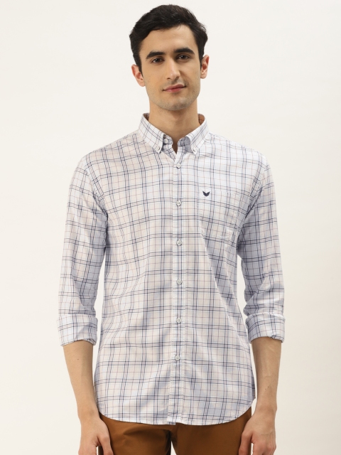 

RED & BLUE Men White & Blue Slim Fit Checked Pure Cotton Casual Shirt