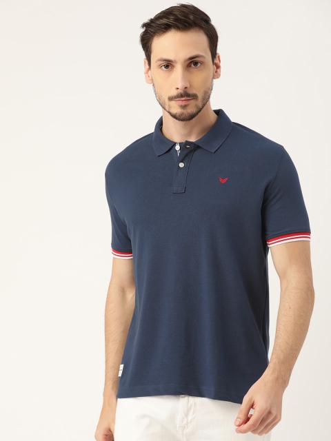 

RED & BLUE Men Navy Blue Pure Cotton Solid Polo Collar T-shirt