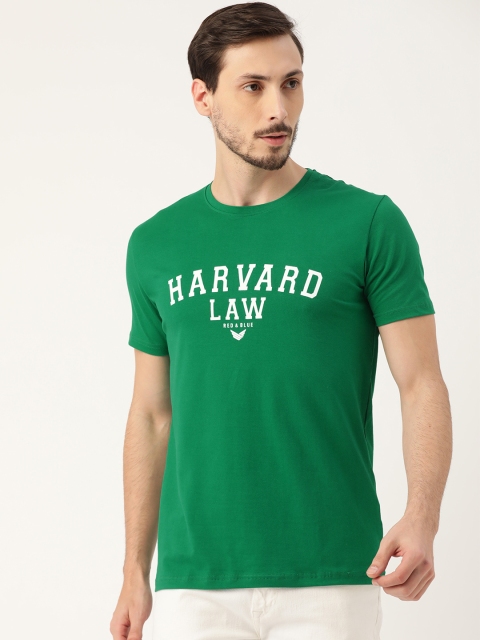 

RED & BLUE Men Green Printed Pure Cotton Round Neck T-shirt