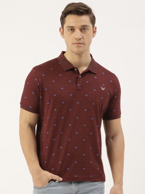 

RED & BLUE Men Maroon & Blue Printed Polo Collar T-shirt
