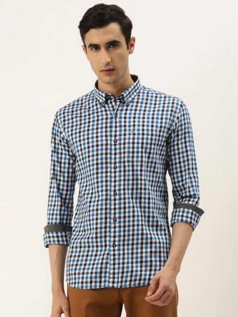 

RED & BLUE Men Blue & White Slim Fit Checked Pure Cotton Casual Shirt