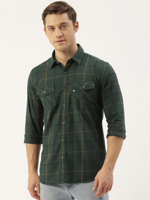 

RED & BLUE Men Green & Brown Slim Fit Checked Casual Shirt