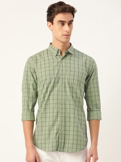 

RED & BLUE Men Green & Black Slim Fit Pure Cotton Checked Casual Shirt