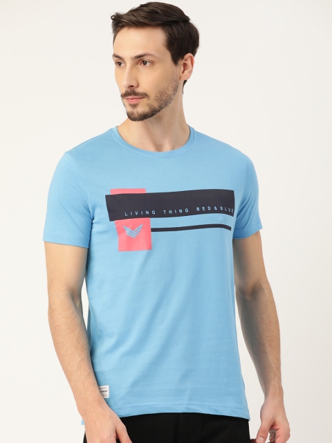 

RED & BLUE Men Blue Pure Cotton Printed Round Neck T-shirt