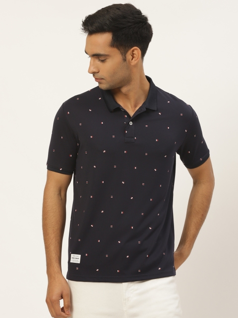 

RED & BLUE Men Navy Blue Printed Polo Collar T-shirt