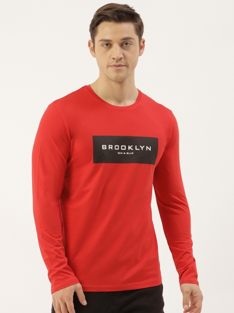 

RED & BLUE Men Red Printed Detail Round Neck T-shirt