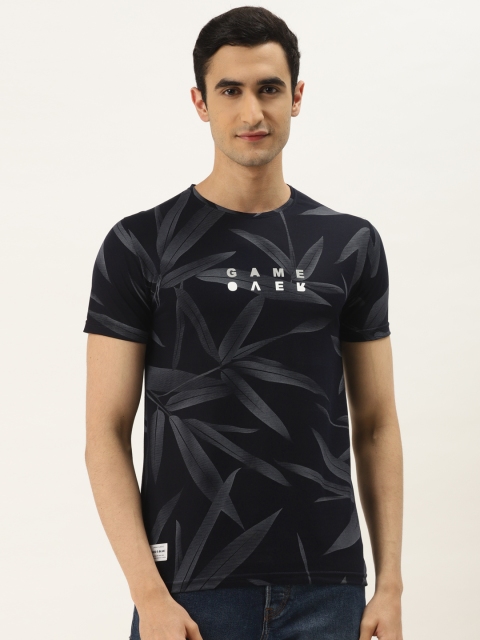 

RED & BLUE Men Black & Grey Printed Round Neck T-shirt
