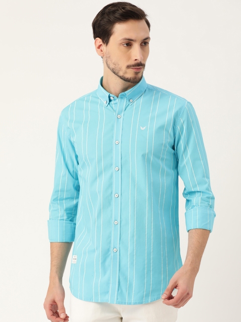 

RED & BLUE Men Blue & White Slim Fit Pure Cotton Striped Casual Shirt