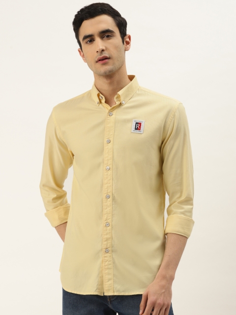 

RED & BLUE Men Yellow Slim Fit Solid Pure Cotton Casual Shirt