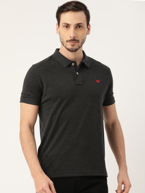 

RED & BLUE Men Charcoal Grey Solid Polo Collar T-shirt