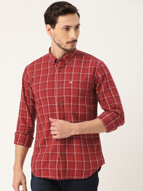 

RED & BLUE Men Rust Red & Navy Blue Slim Fit Pure Cotton Checked Casual Shirt