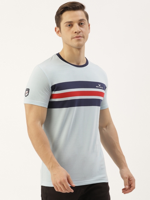 

RED & BLUE Men Blue Striped Detail Round Neck T-shirt