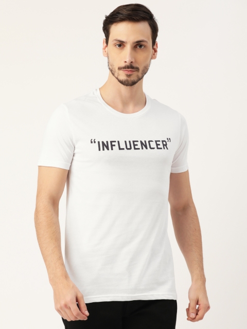 

RED & BLUE Men White Printed Round Neck T-shirt
