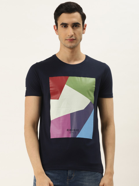 

RED & BLUE Men Navy Blue Printed Round Neck T-shirt