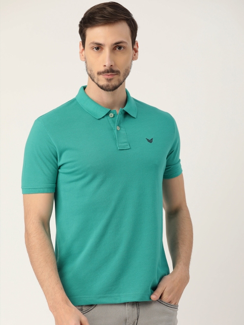 

RED & BLUE Men Green Pure Cotton Solid Polo Collar T-shirt