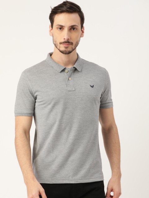 

RED & BLUE Men Grey Melange Solid Polo Collar T-shirt