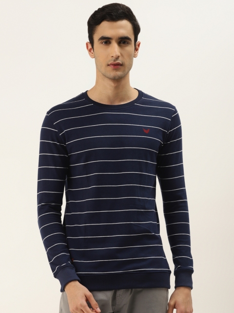

RED & BLUE Men Navy Blue & White Striped Round Neck T-shirt